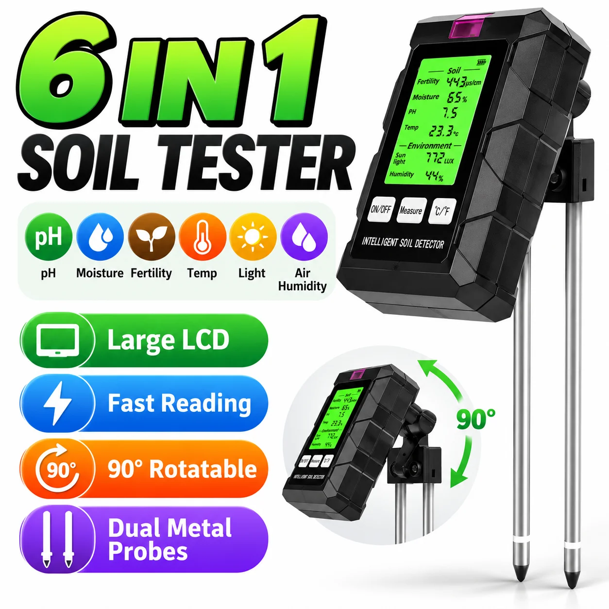 6-w-1 Cyfrowy Miernik Gleby, T – Ph Ec Meter Hydroponic recenzja i cena